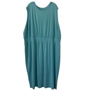 Athleta Dress Women's 3X Sleeveless Blue Stretch Santorini Cinch Waist  EUC